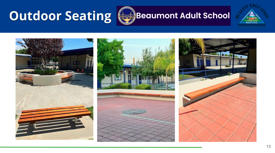 Wooden slats were replaced for the outdoor seating at Beaumont Adult School